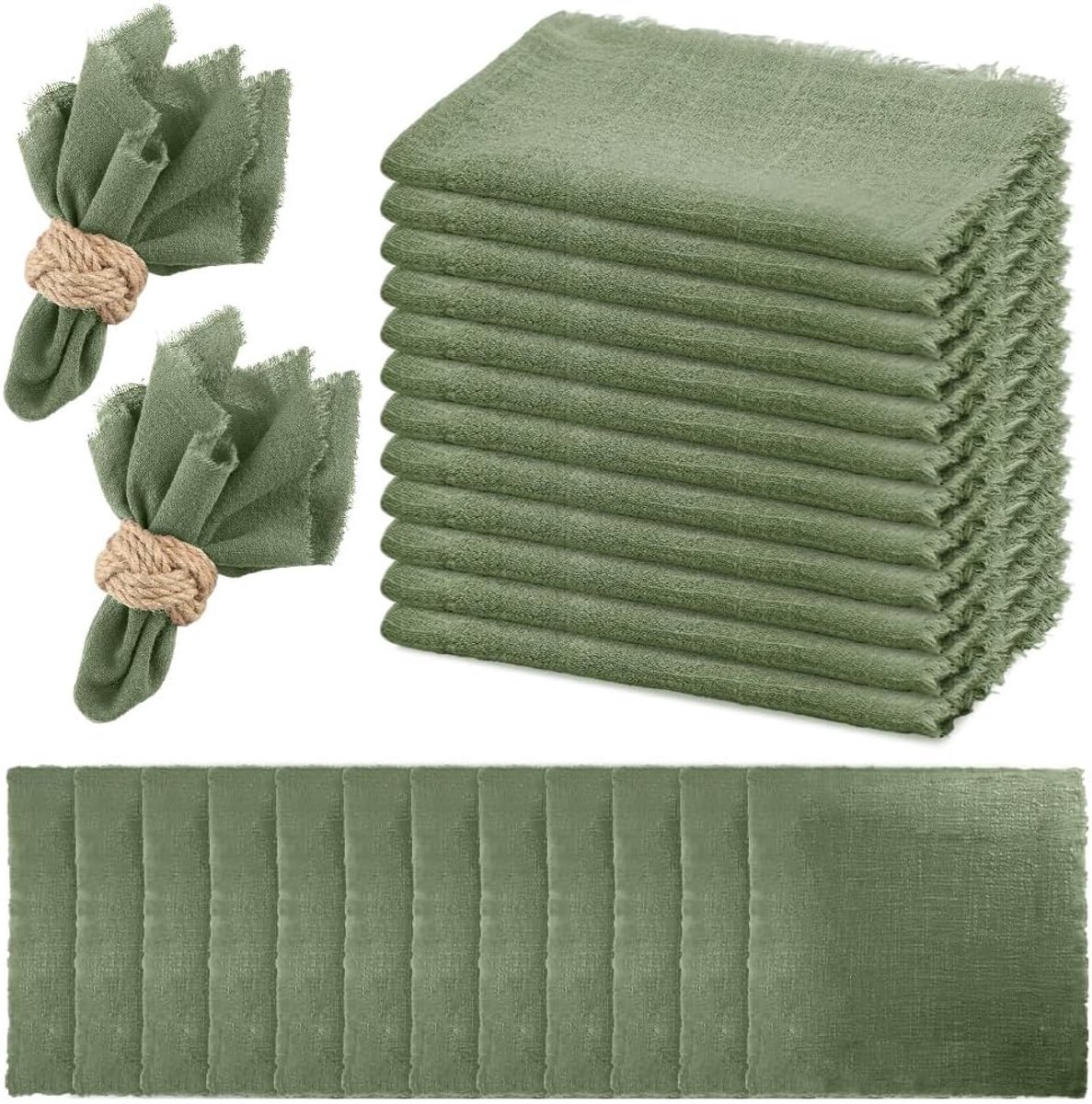 SnelShoppen - 12 Stuks Herbruikbare Tafelservetten van Katoen, 42x42 cm, Sage Green, Perfect voor Feesten, Barbecues en Huishoudelijk Gebruik