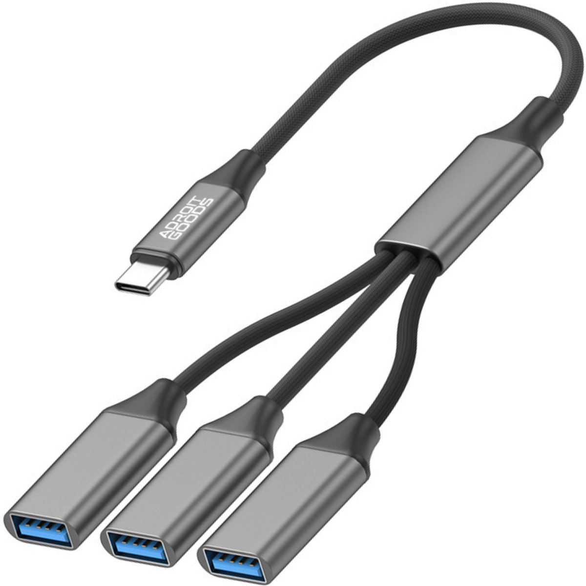 AdroitGoods USB-C naar 3x USB-A splitter kabel OTG hub snellaad en data adapter multi USB verdeler voor smartphone laptop tablet accessoires - Grijs