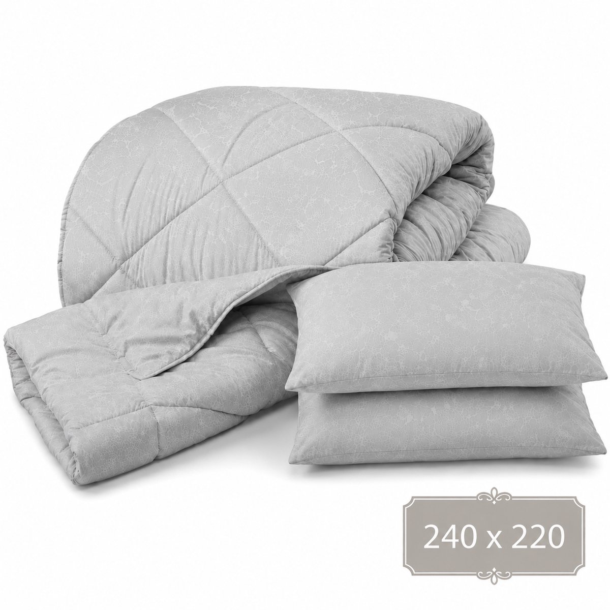 Dekbedset - 240x220 - inclusief 2 Kussenslopen - Lichtgrijs - Hotelkwaliteit - Zacht, Warm, Ademend - All Season - Wasbaar