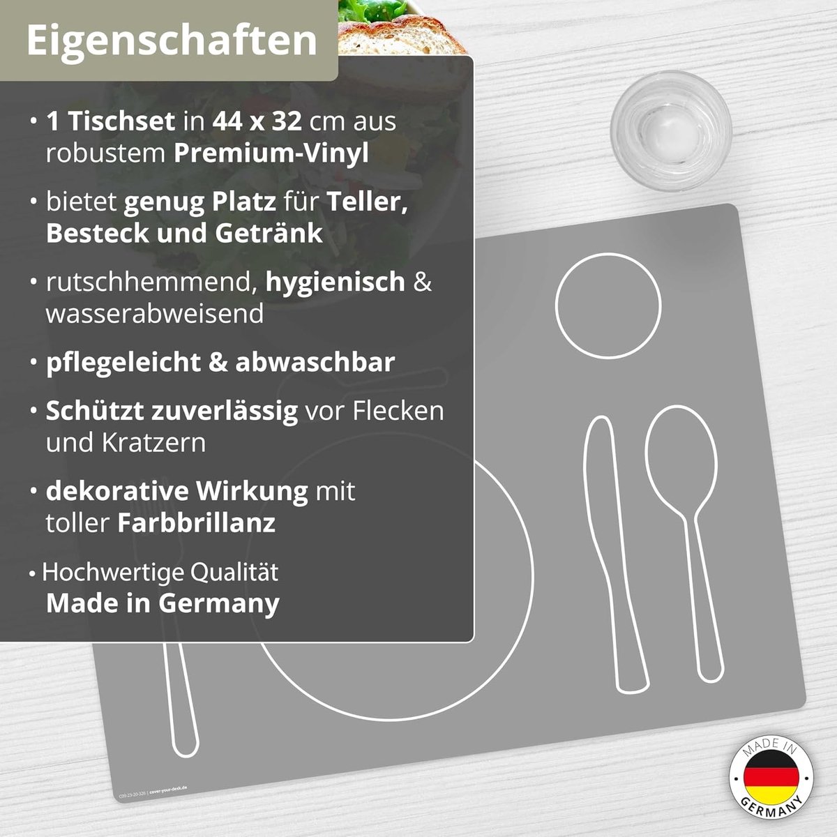SnelShoppen - Montessori Placemats voor Kinderen 44x32 cm - Hoogwaardige Grijze Vinyl Tafelmat - Waterdicht, Scheurbestendig, Antislip - Perfect voor