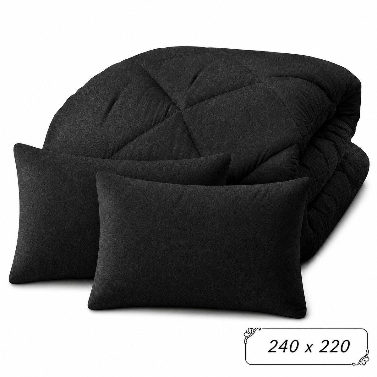 Dekbedset - 240x220 - inclusief 2 Kussenslopen - Zwart - Hotelkwaliteit - Zacht, Warm, Ademend - All Season - Wasbaar