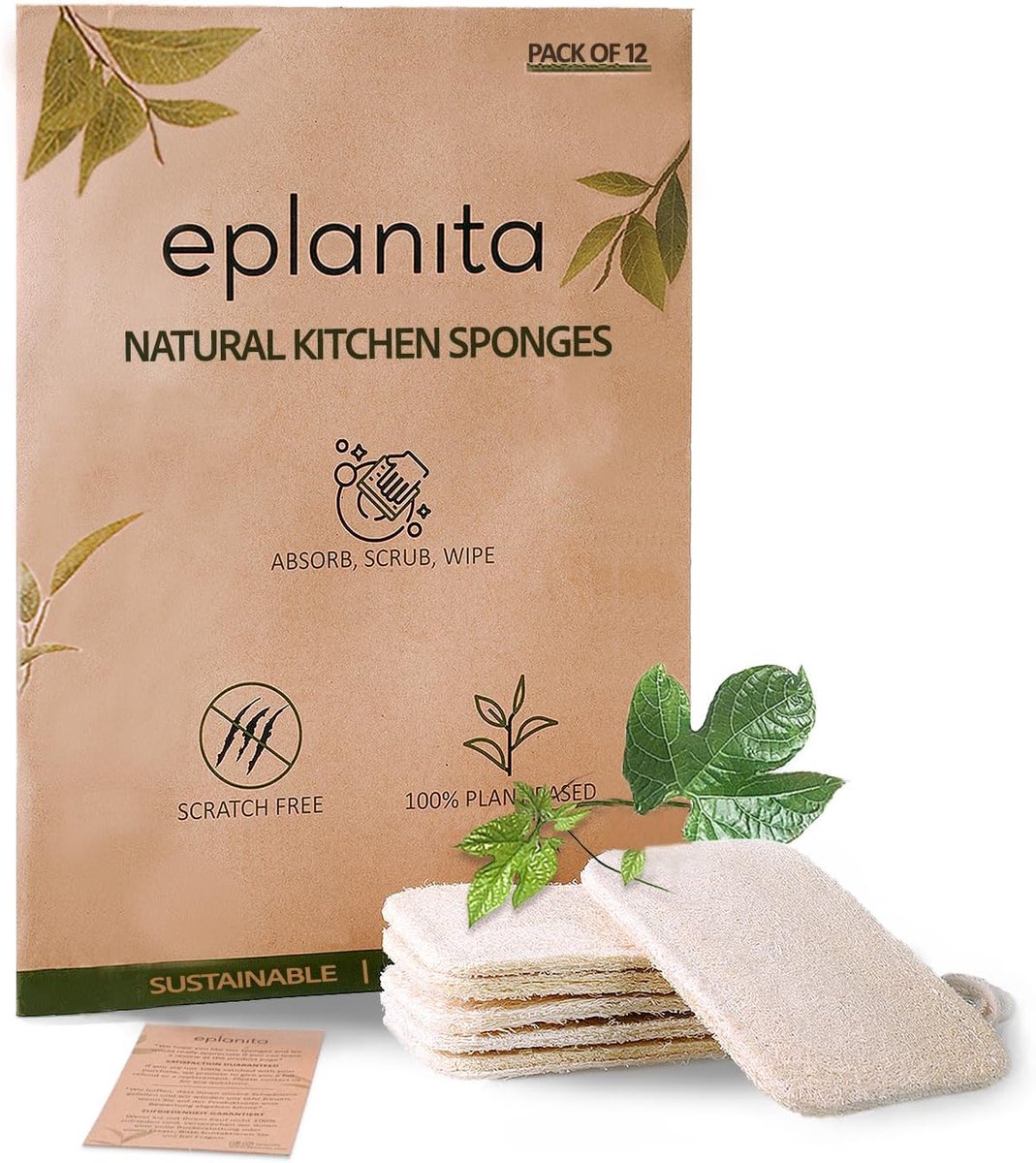 SnelShoppen - Biologische Afwas Sponsen Set van 12 - Natuurlijke Loofah Keuken Scrubbers - 100% Biodegradable en Composteerbaar - Eco Vriendelijk en Z