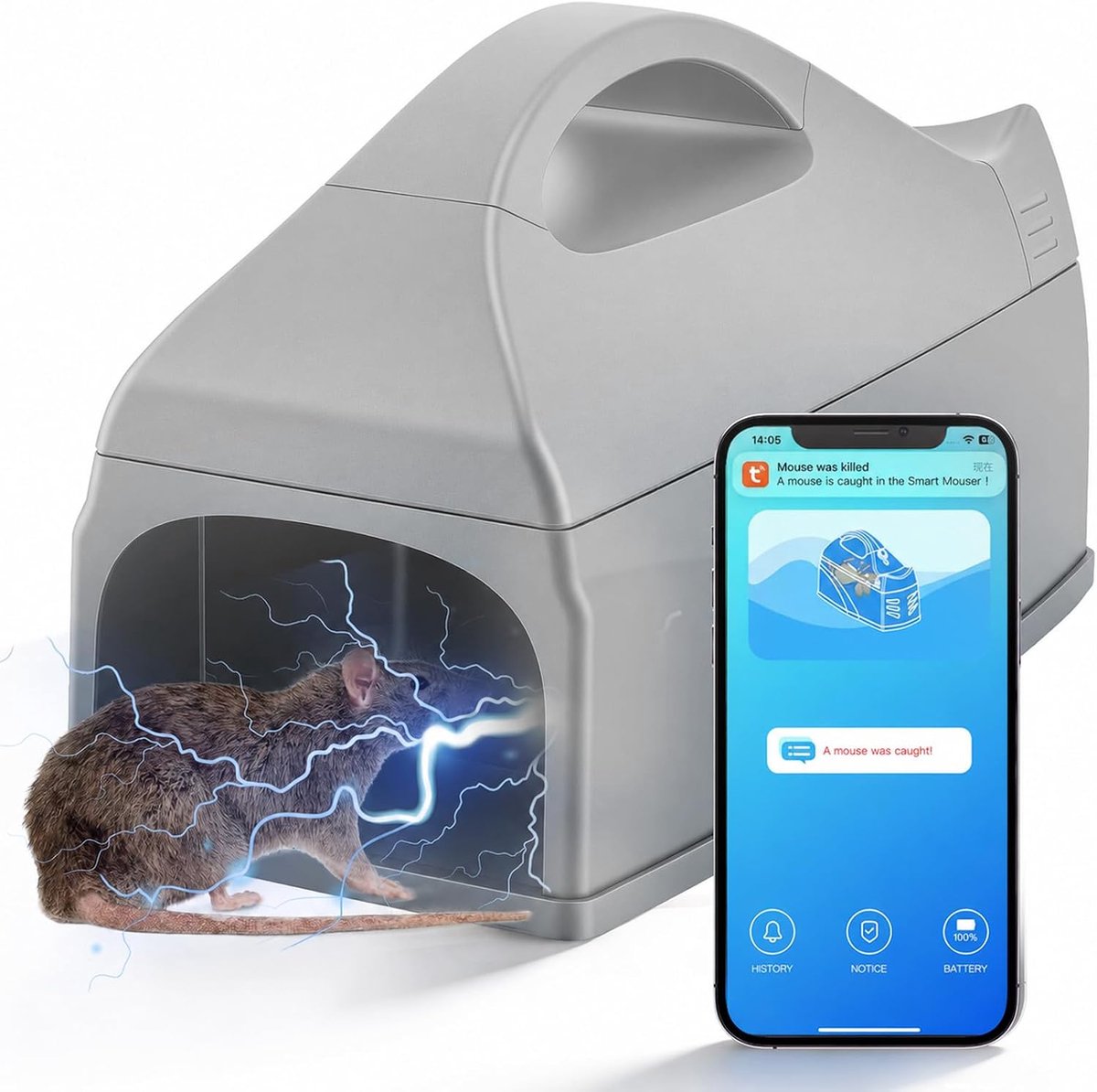 SnelShoppen - Elektrische Rattenval - Intelligente Muizenval met Wifi, App-Pushmelding, Smart Afstandsbediening - Knaagdierbestrijding voor Binnen - C