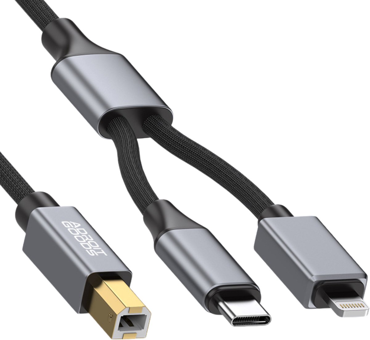 AdroitGoods USB-C naar USB-B MIDI Kabel geschikt voor Apple Lightning – Multifunctionele MIDI Interface geschikt voor iPhone, iPad, Laptop en Muziekinstrumenten