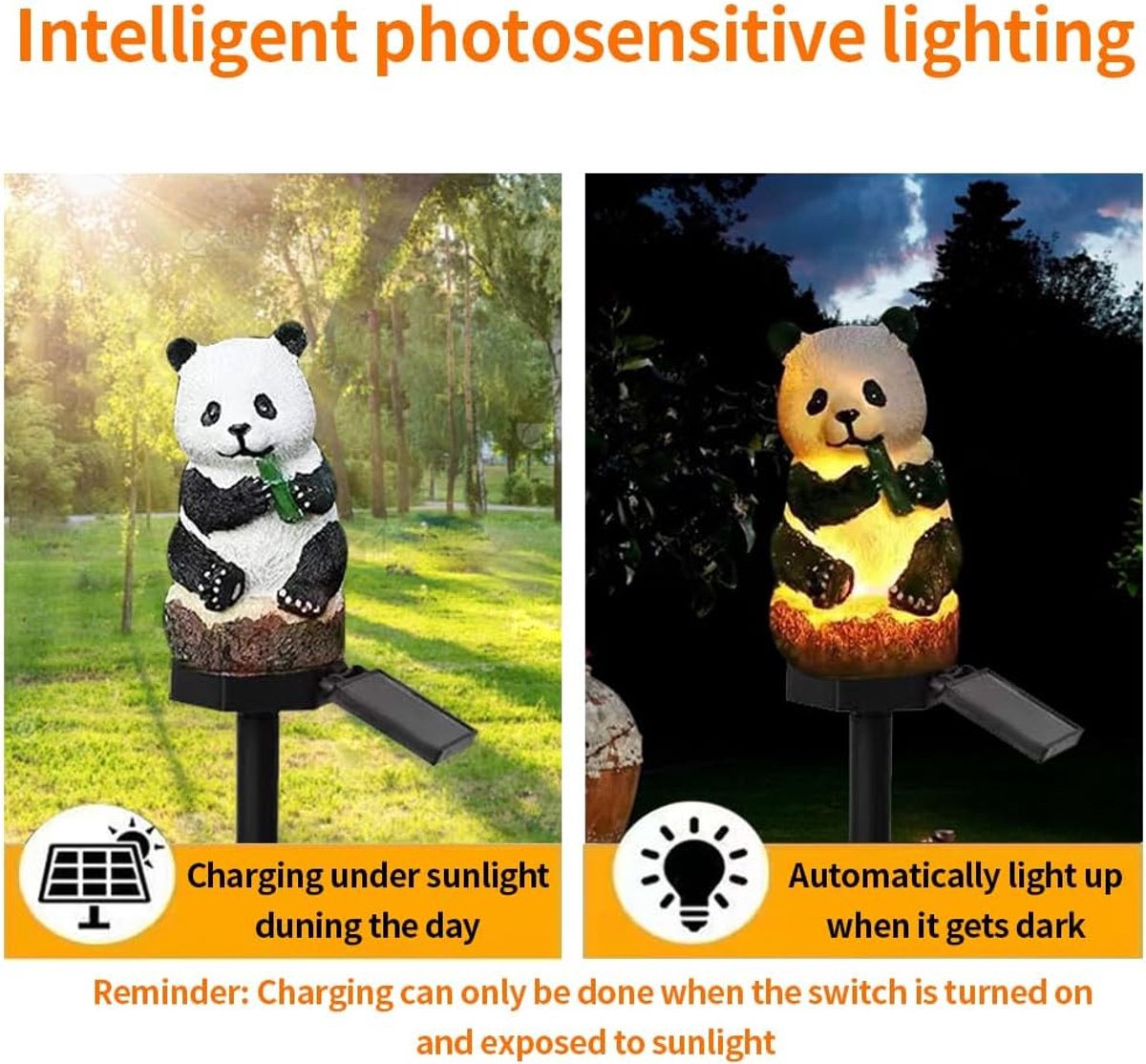 SnelShoppen - Solar Panda Tuinlamp - Schattige Dierlijke Decoratie - LED Grondlamp - Waterdicht - Natuurlijke Hars - Buitenverlichting voor Tuin, Fees