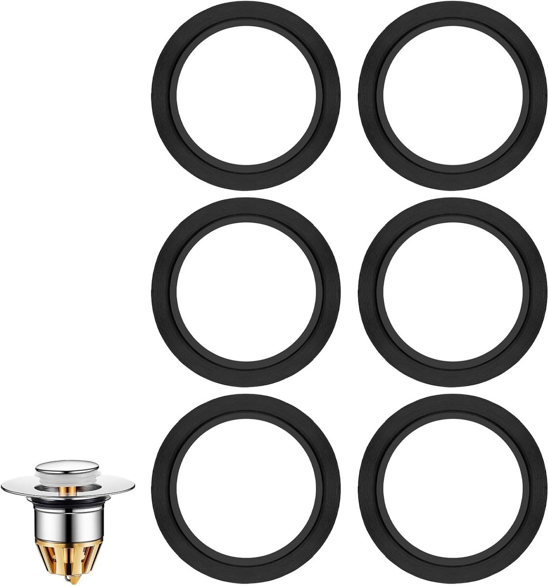 Set van 6 Rubber Sealing Ringen voor Afvoer, Stopper en Sifon - Zwart, Waterdichte Oplossing voor Wastafel en Afvoerputje