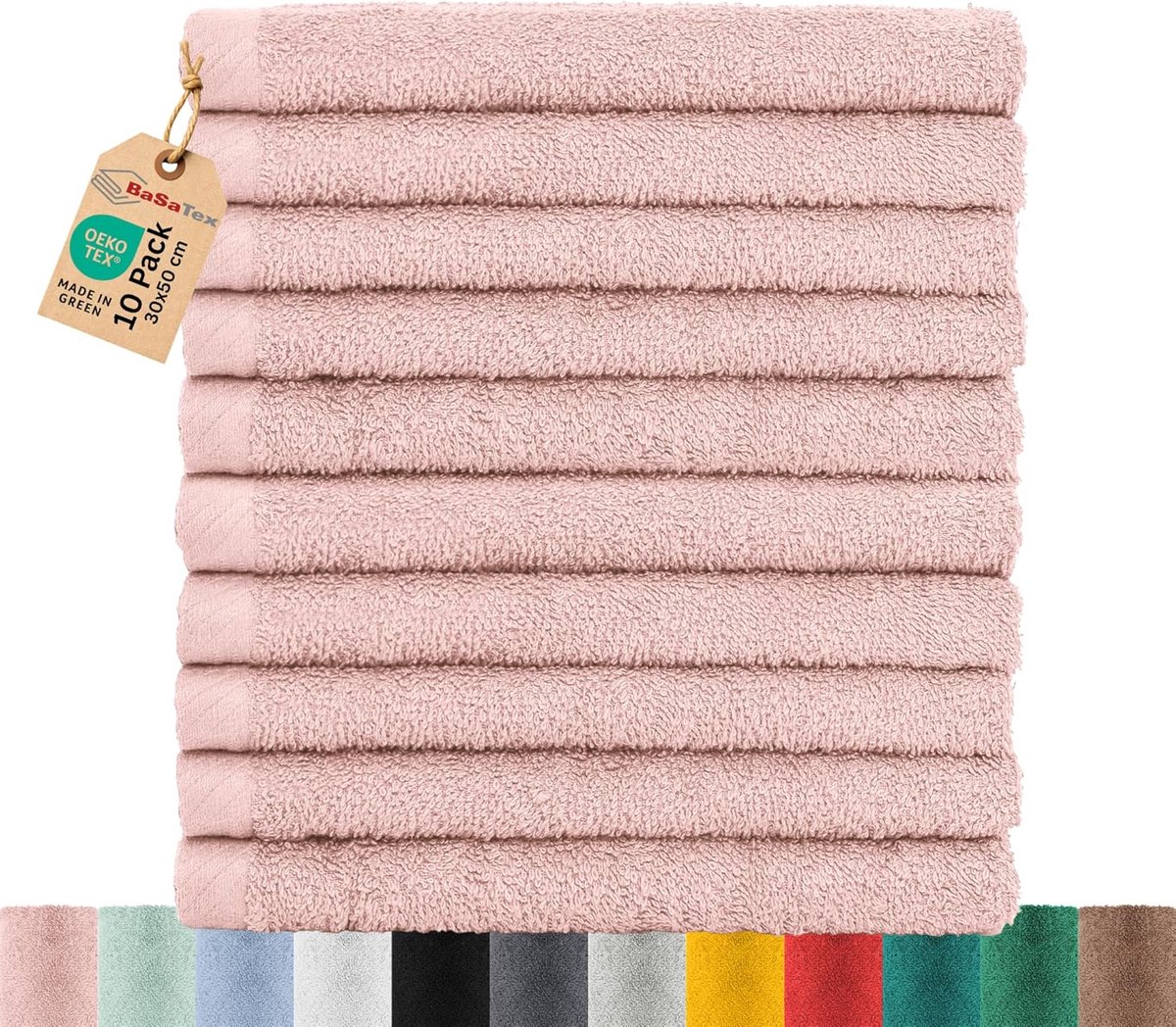 SnelShoppen - Gastendoekjes Set van 10, Zachte Katoenen Handdoeken met Ophanglus, 30 x 50 cm, Oeko-Tex Standaard 100, Antiek Roze, Perfect voor Badkam