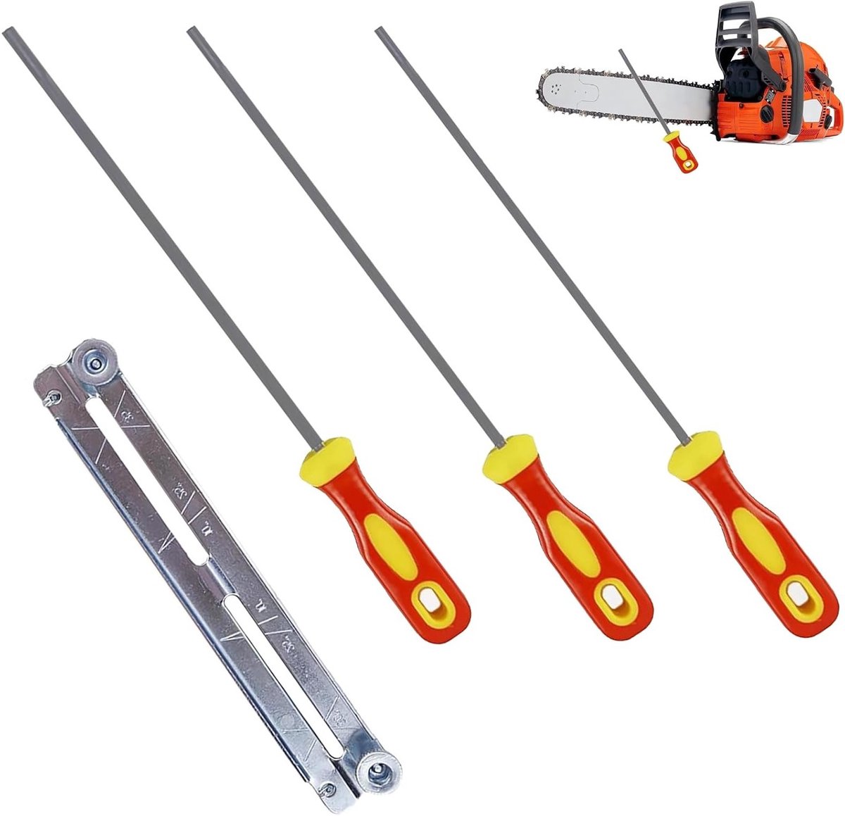 Rondvijl set voor kettingzaag - 3-delige vijlenset met handvat en houder, geschikt voor handmatig slijpen, inclusief 4mm, 4.8mm en 5.5mm vijlennummers