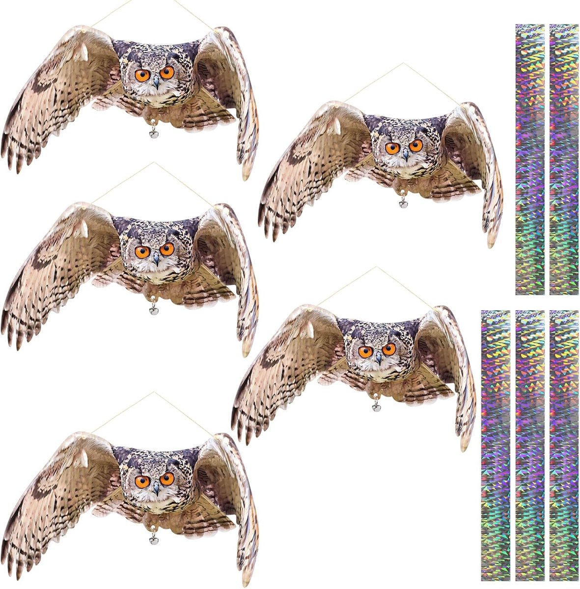 SnelShoppen - Pack van 5 Scarecrow Vogelschrik Pigeon Defense Balkon Terras Kunstmatige Uil Reflectieve Hangende Vogelschrik Tuin