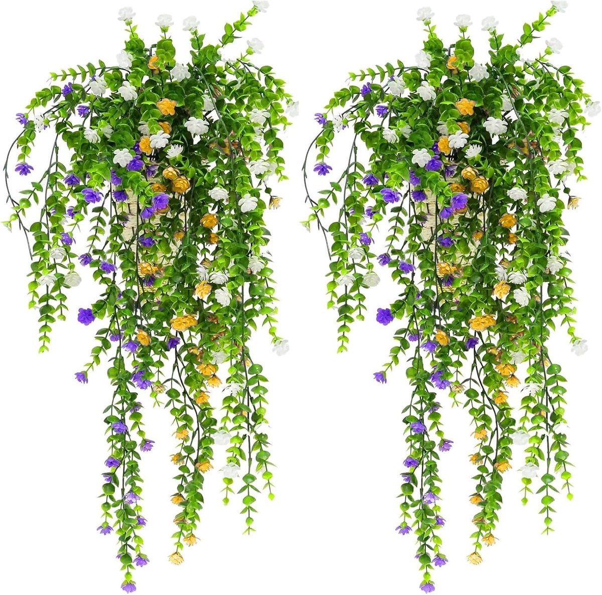 SnelShoppen - 3 x Kunstplant Ivy - Decoratieve Kunstbloemen voor Binnen en Buiten - 80 cm - Waterproof en Geurloos - Balkon Decoratie - Wit & Donkergr