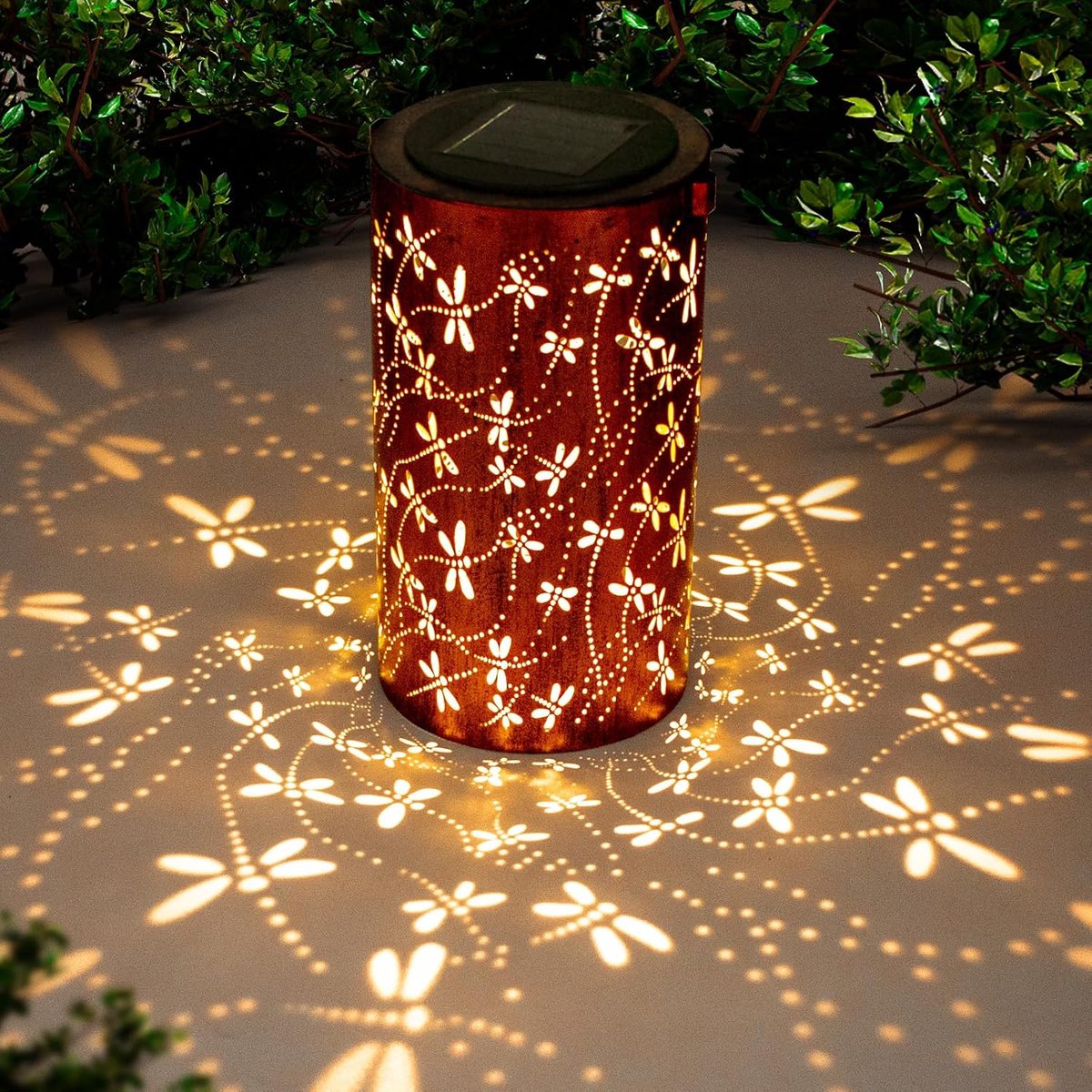 SnelShoppen - Outdoor Solar Lanterns - Weerbestendige Hangende Lantaarns met Draakvliegpatroon - Metalen Tuinverlichting voor Tuin, Patio, Pad, Yard -