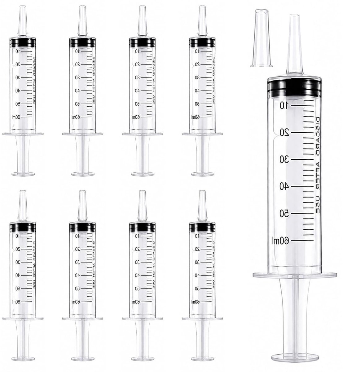 8 Stuks 60ml Grote Spuiten, Plastic Spuiten Individueel Verpakt, Herbruikbare Spuiten voor Doseringsmeting en Laboratoriumgebruik