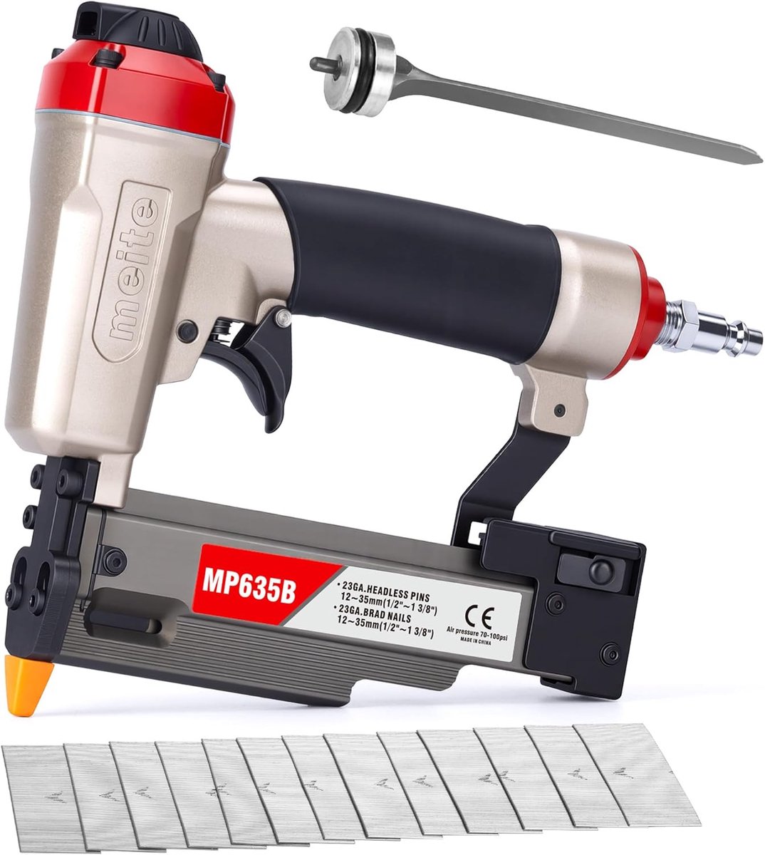 SnelShoppen - Pneumatische 23 Gauge Pin Nailer met 10000 Stuks 1 Inch Pin Nagels - Ideaal voor Paneelwerk, Kleine Trim, 1/2" tot 1-3/8"