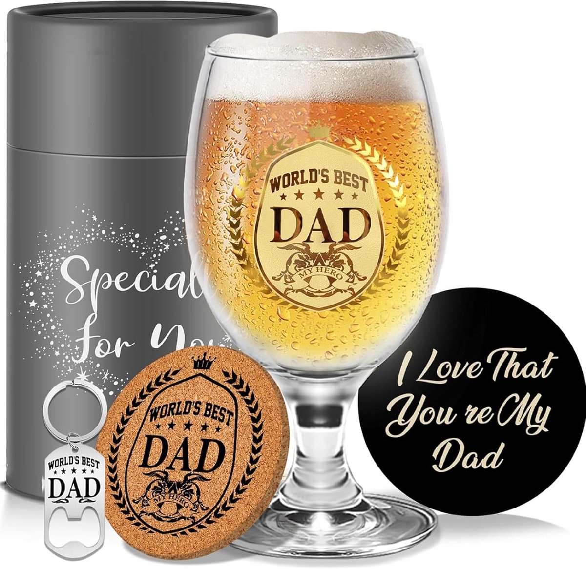 SnelShoppen - Persoonlijke Bierglazen voor Vader - Perfect Cadeau voor Vaderdag, Verjaardag, Kerst - 5-Delige Cadeauset voor Mannen - Hoogwaardige Gla
