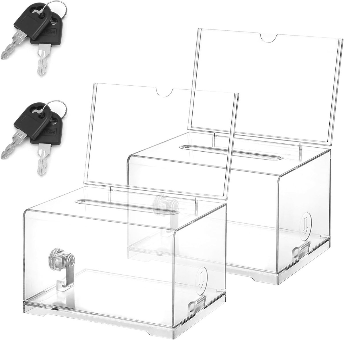 Transparante Lockable Money Box met Sleutel en Stickers voor Wedstrijden en Visitekaartjes - 2 Stuks, Ideaal voor Bedrijven en Evenementen