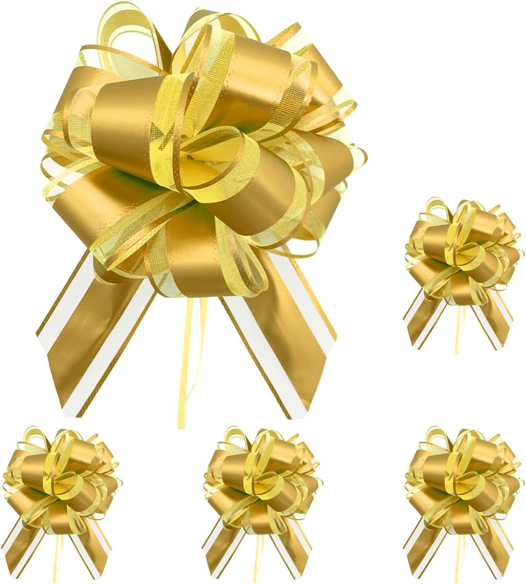 SnelShoppen - 5 Stuks Luxe Trekstrikken voor Cadeauverpakking, 6 Inch Gouden Trekstrikken voor Huwelijk, Kerst, Verjaardag en Feestjes