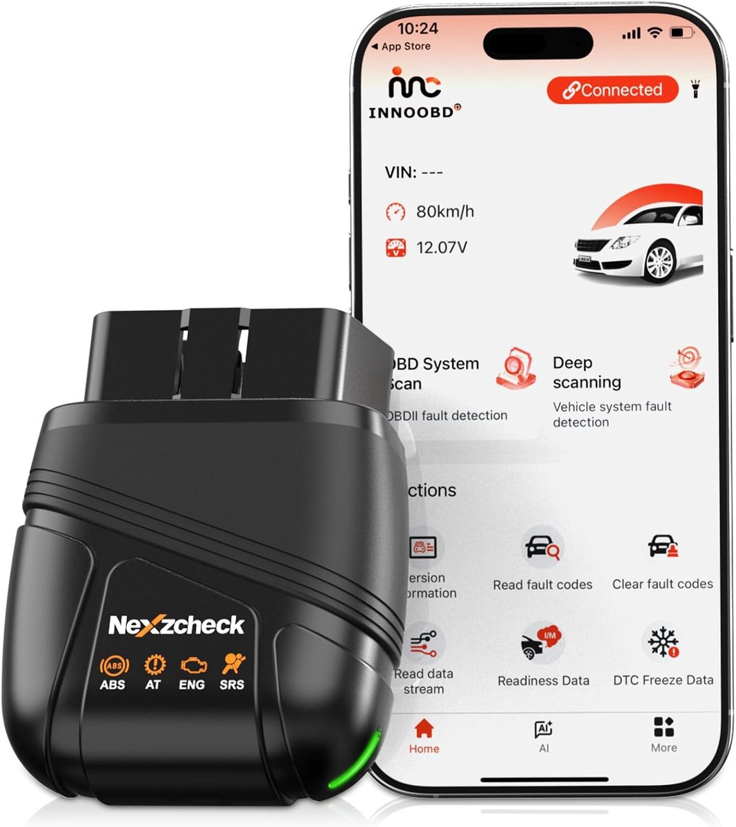 SnelShoppen - OBD2 Diagnostic Device Bluetooth OBD Adapter - Professionele Auto Diagnose Scanner voor Motor, Transmissie, ABS & Airbag - KI-QA 10 Tale