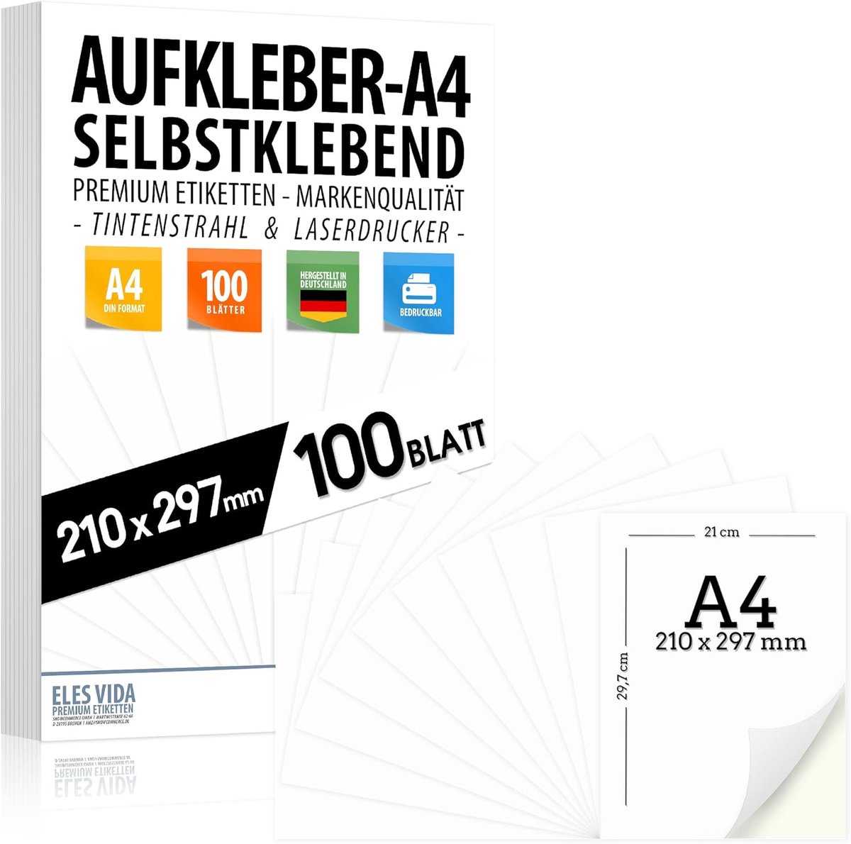 SnelShoppen - Zelfklevende A4 Etiketten Stickers 210 x 297 mm, Universeel Printbaar, Matte Witte Oppervlak, Geschikt voor Inktjet en Laserprinters, Vo