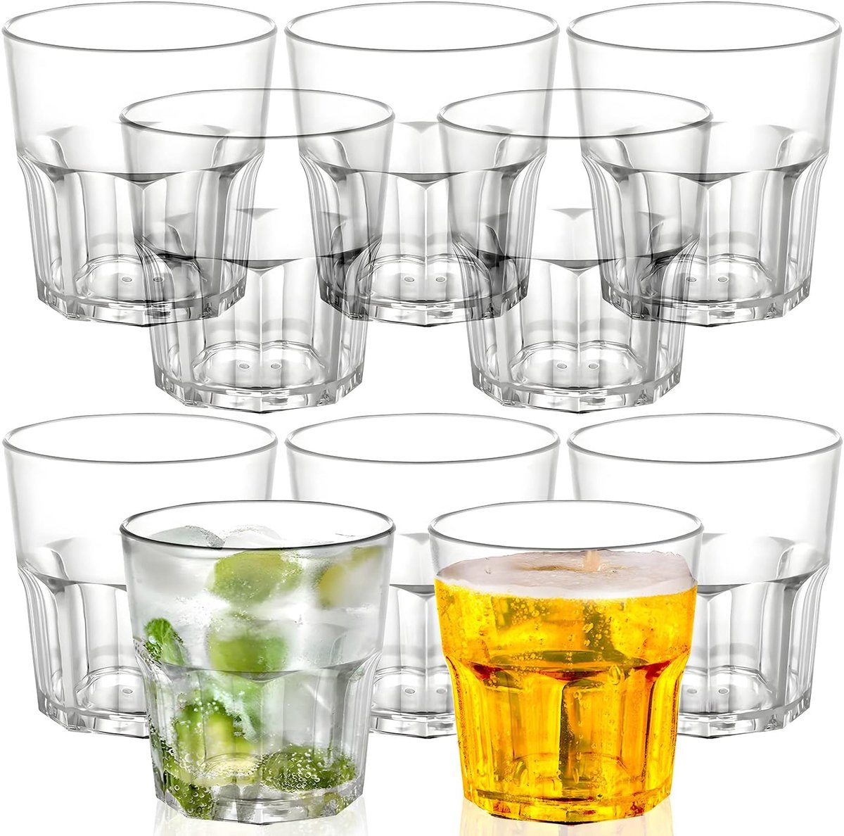 SnelShoppen - Set van 10 Transparante Shatterproof Plastic Drinkglazen, Herbruikbare Cocktail- en Waterbekers, 260 ml, Perfect voor Feesten, Tuin, Keu