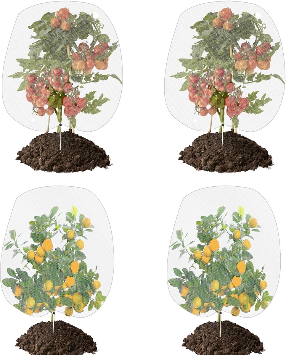 SnelShoppen - Pack van 4 Insectenbeschermnetten met Treksluiting - Insectenbescherming Net voor Tuin, Groenten, Fruit en Bloemen - Fijnmazig Vogelbesc