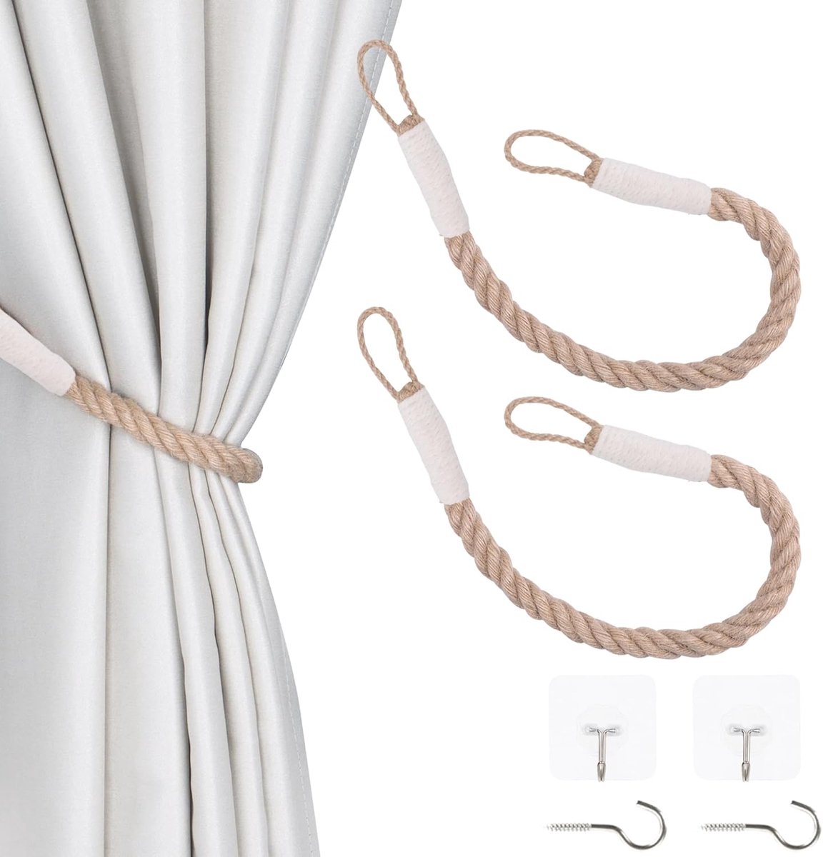 SnelShoppen - 2 Stuks Gordijn Ties - Handgemaakte Decoratieve Katoenen Touw Gordijnhouders - Retro Beige - Voor Boerderij, Badkamer, Scandinavisch en