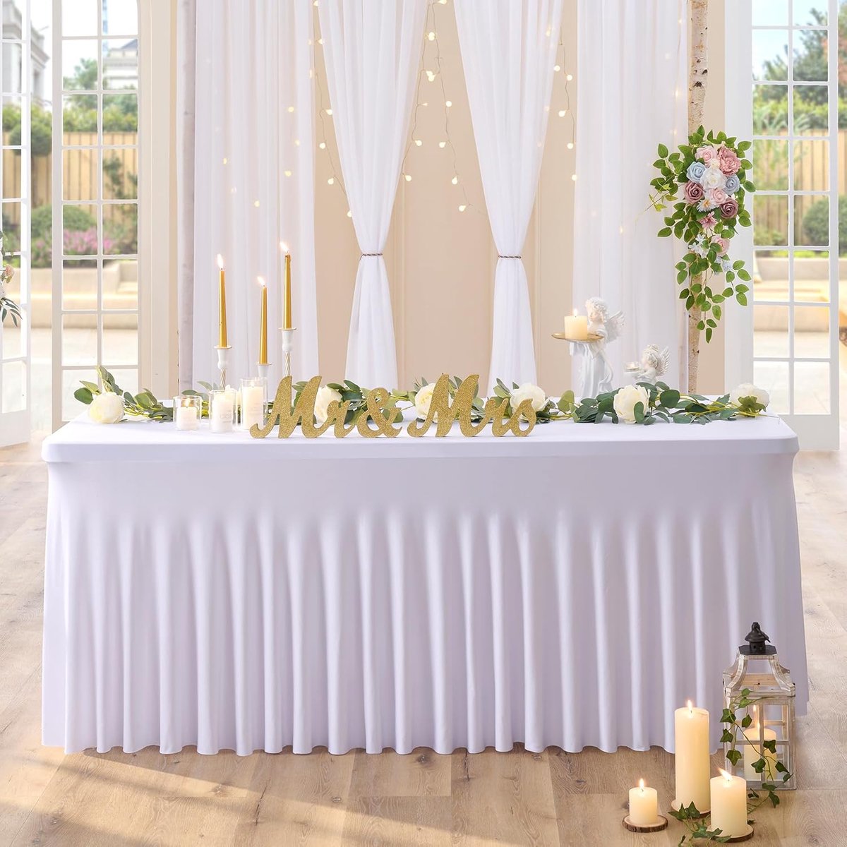 SnelShoppen - Stretch Tafelkleed Wit 180cm Rectangular - Wrinkle-Free Spandex Tafelkleed voor Feest, Bruiloft, Verjaardag, Banquet, Decoratie - 1 stuk