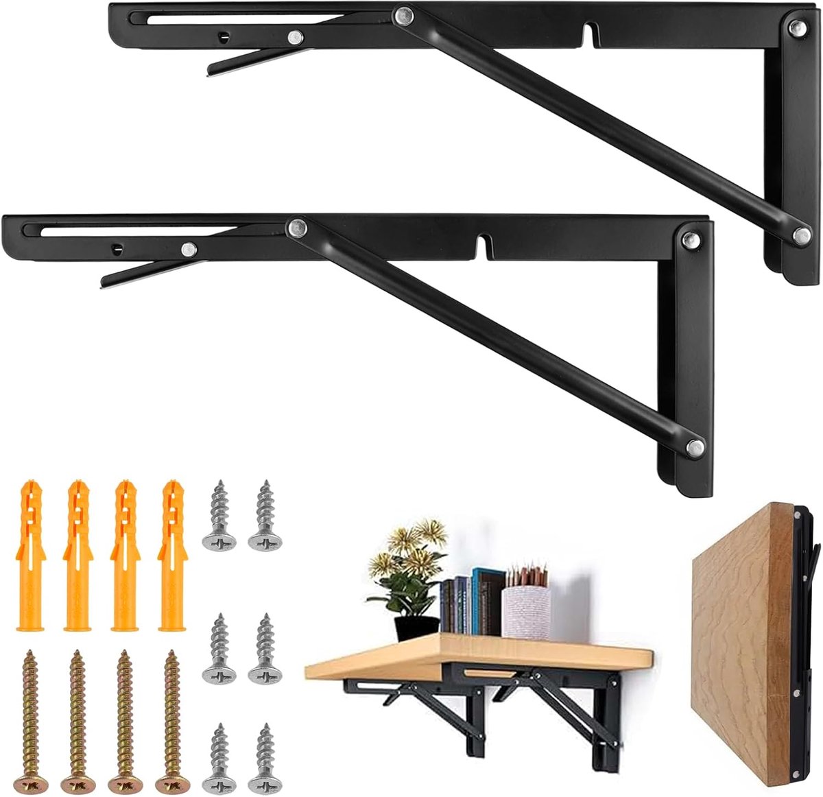 SnelShoppen - 2x Heavy Duty Vouwbeugel, 300mm RVS Vouwplank, Wandbeugel, Tafel, Muurtafel, Ruimtebesparend voor Thuis, Keuken, Kantoor, DIY Werkbank (