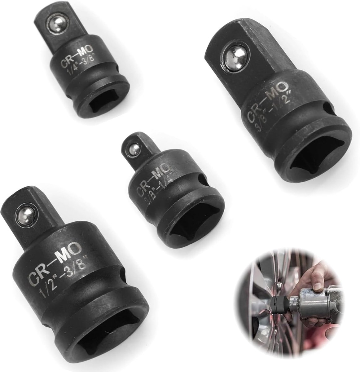 SnelShoppen - 4 Stuks Steeksleutel Adapter Set 3/8-1/4 1/4-3/8 1/2-3/8 3/8-1/2 CR-MO Vierkante Reducer Voor Sleutelsets, Gereedschap, Klussen