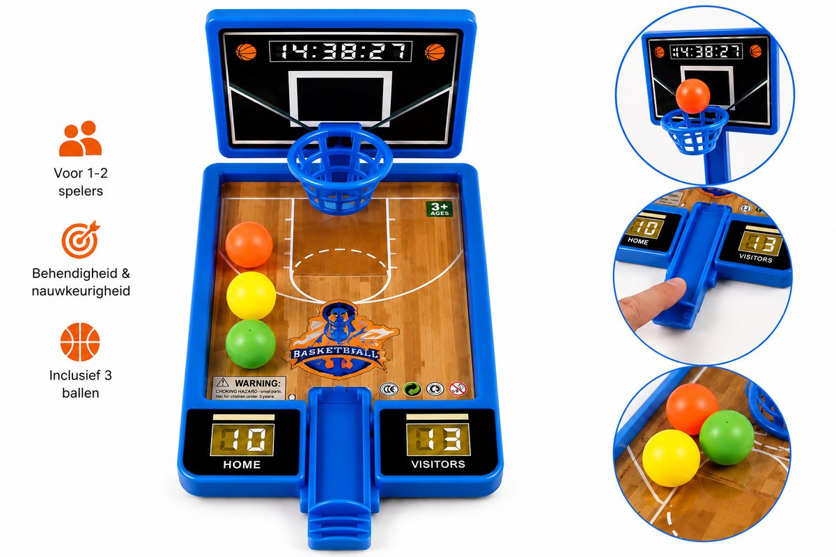 Basketbalschietspel - Blauw - Desktop Basketbalspel - Inclusief 3 Mini-Ballen - Drink Spel - Lets get drunk Tafelbasketbal