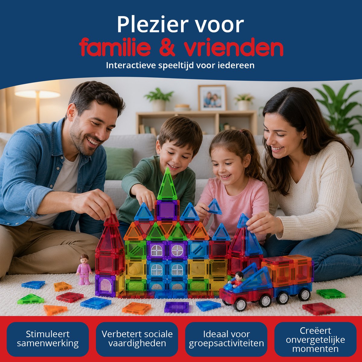 GOUDHARD® Magnetic Tiles - Magna Tiles Travel Set - Racebaan - 68 stuks - Magnetisch Speelgoed - Constructiespeelgoed - Educatief & Montessori - Magnetische Tegels - Bouwstenen - Mini - Inclusief Opbergdoos en 2 auto’s — cadeau in Spellen & Speelgoed - foto 4