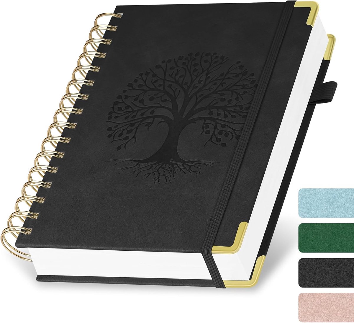 SnelShoppen - A5 Lined Notebook - Hardcover Spiral Notitieboek met 300 Pagina's, 100gsm Dikte, Kunstlederen Kaft voor College, Kantoor, Conferentie, R