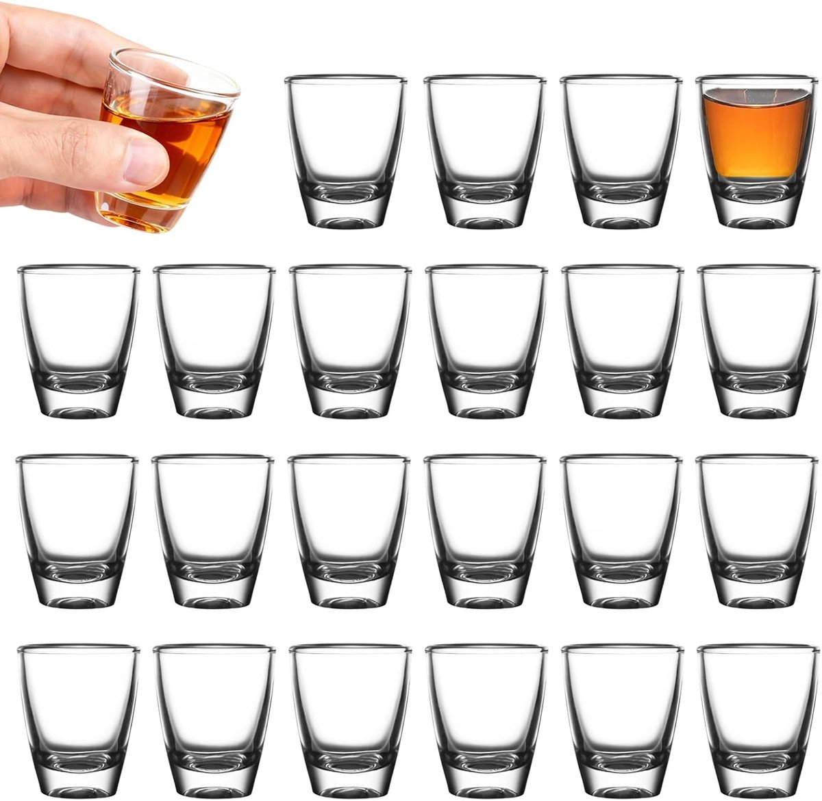 SnelShoppen - Pack van 24 Eivormige Shotglazen 30 ml - Tempered Glas - Robuuste Drinkbeker voor Schnapps, Vodka, Ouzo, Sambuca, Tequila - Perfect voor
