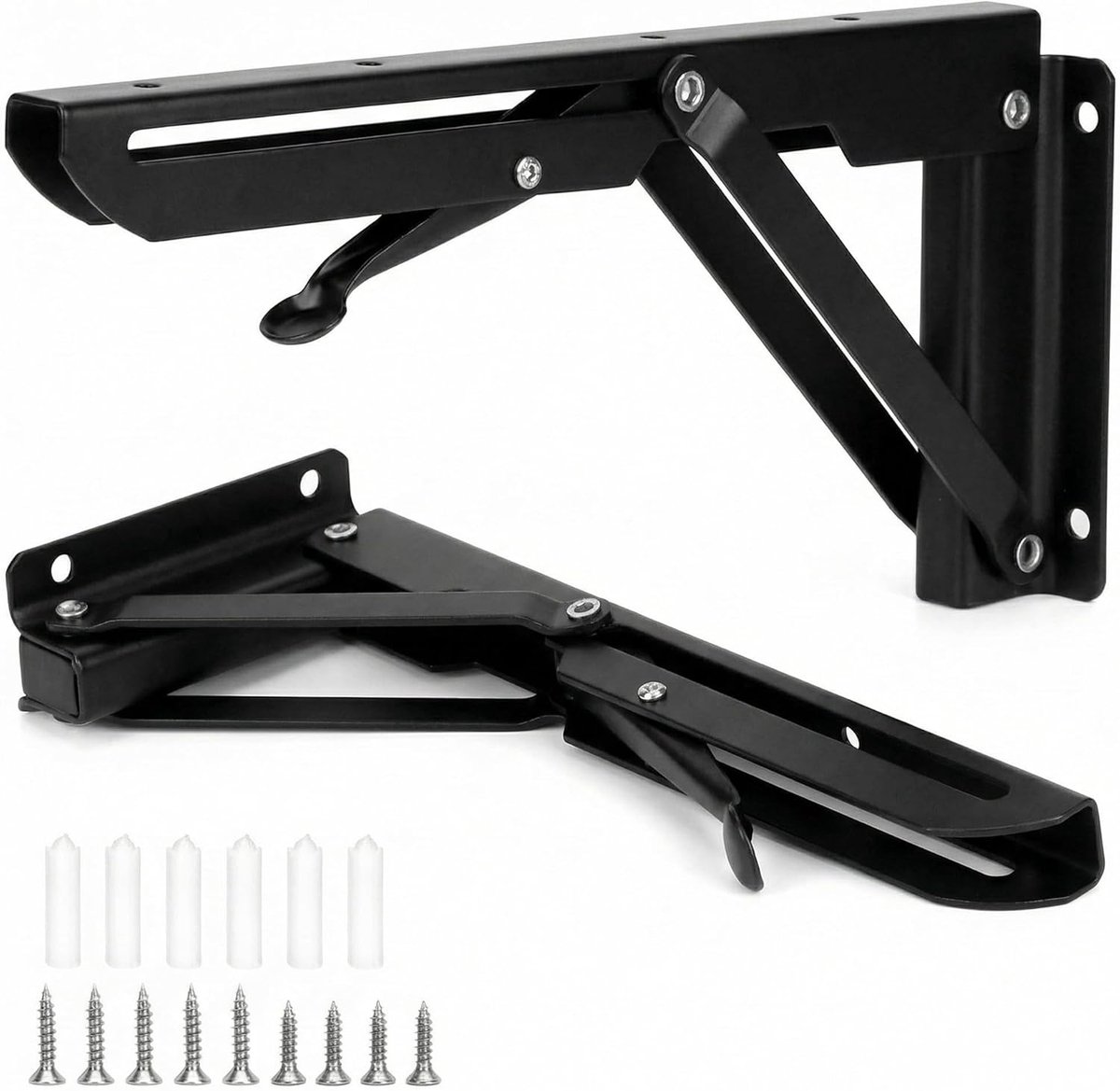 SnelShoppen - Pack van 2 Vouwbare Console Steunen 250 mm Zwart, Heavy Duty Metalen Werkbank Houders, Ruimtebesparend en 50 kg Draagcapaciteit voor DIY