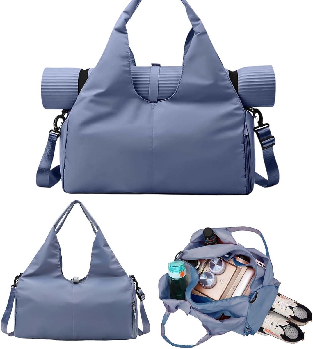 SnelShoppen - Grote Dames Sporttas, Yoga Tas met Verborgen Yogamat Houder en Schoencompartiment, Ideaal voor Fitness, Yoga, Dans, Zwemmen, Kleurig Ont