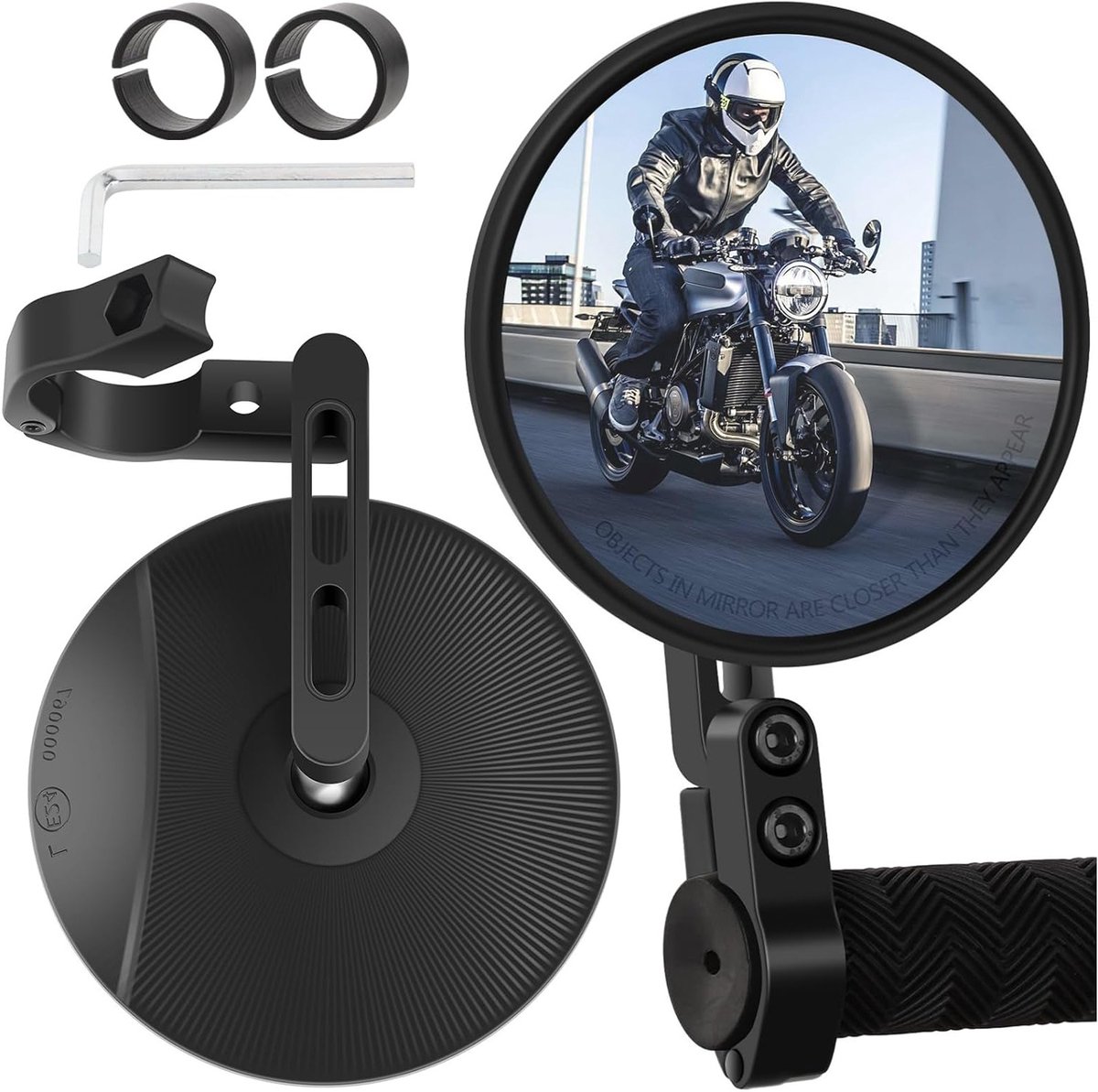 2 Stuks Goedkeurde Handlebar Spiegels voor Motorfietsen, 360° Draaibare CNC Achteruitkijkspiegels, Geschikt voor ATV, Scooter en Moped