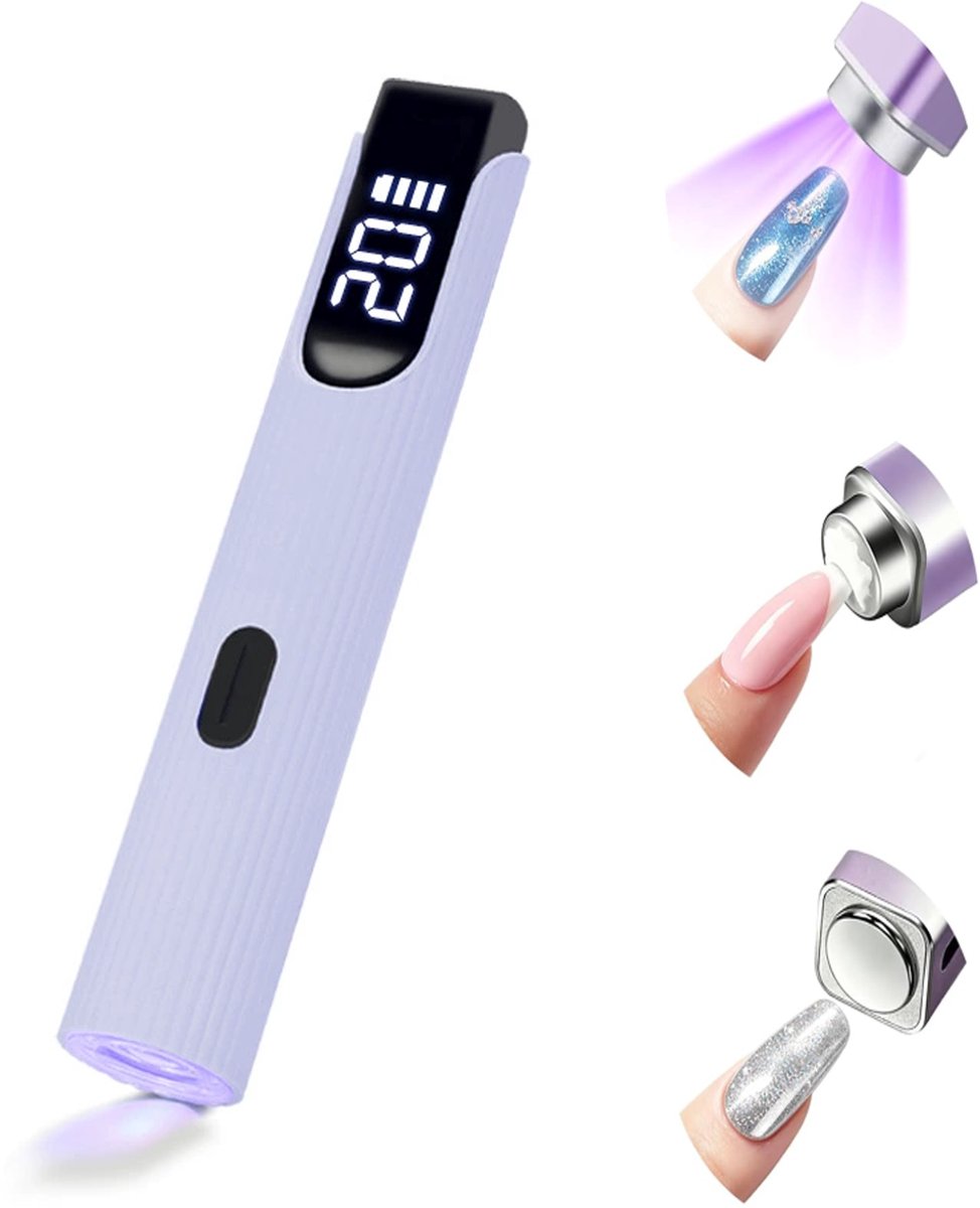 KZQ Draagbare UV-LED nagellamp met LED-display - Oplaadbaar en draadloos voor gelnagels en strass-decoratie - Perfect voor thuisgebruik - Paars