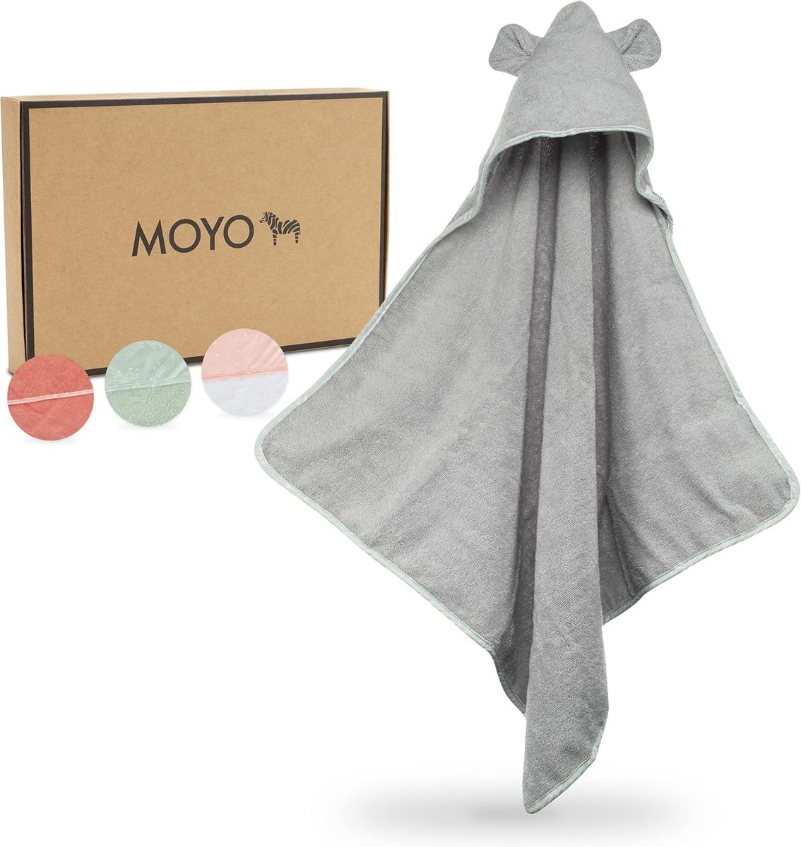SnelShoppen - Baby Badcape met Kap 100% Katoen, Schattige Baby Handdoek met Oortjes voor Meisjes en Kinderen, 75 x 75 cm, Grijs, Zacht en Absorberend