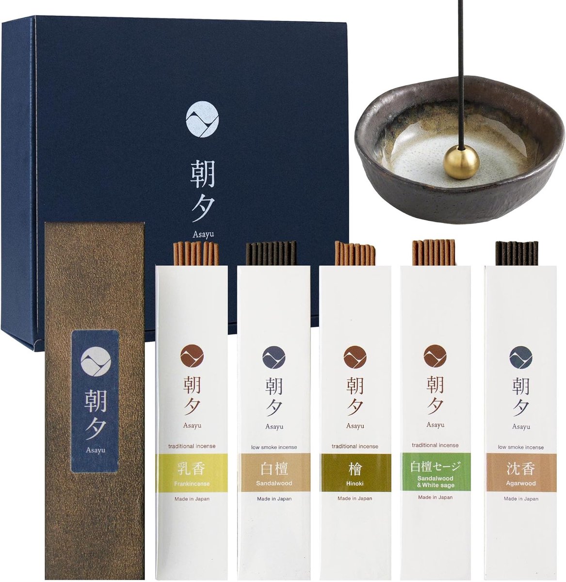 SnelShoppen - Japanse Natuurlijke Wierook Gift Set met Houder – 5 Geuren Assortiment, Inclusief Keramische Kom, Zen Wierook Sticks, Perfect voor Medit
