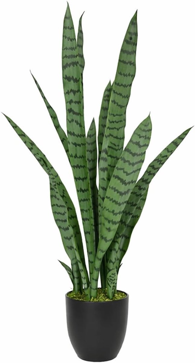 SnelShoppen - Sansevieria Kunstplant 90 cm - Realistische Kunstplant met Natuurlijke Bladtekening en Moslaag - Onderhoudsvrije Groene Decoratie voor W