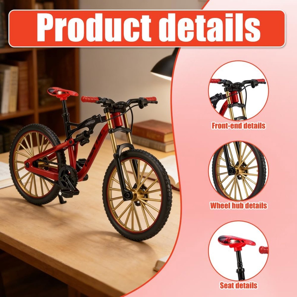 SnelShoppen - Finger Bike Model 1:10 Mini Mountain Bike Toy, Simulated Bicycle Model in Rood voor Decoratie in Woonkamer, Kantoor, Bureau