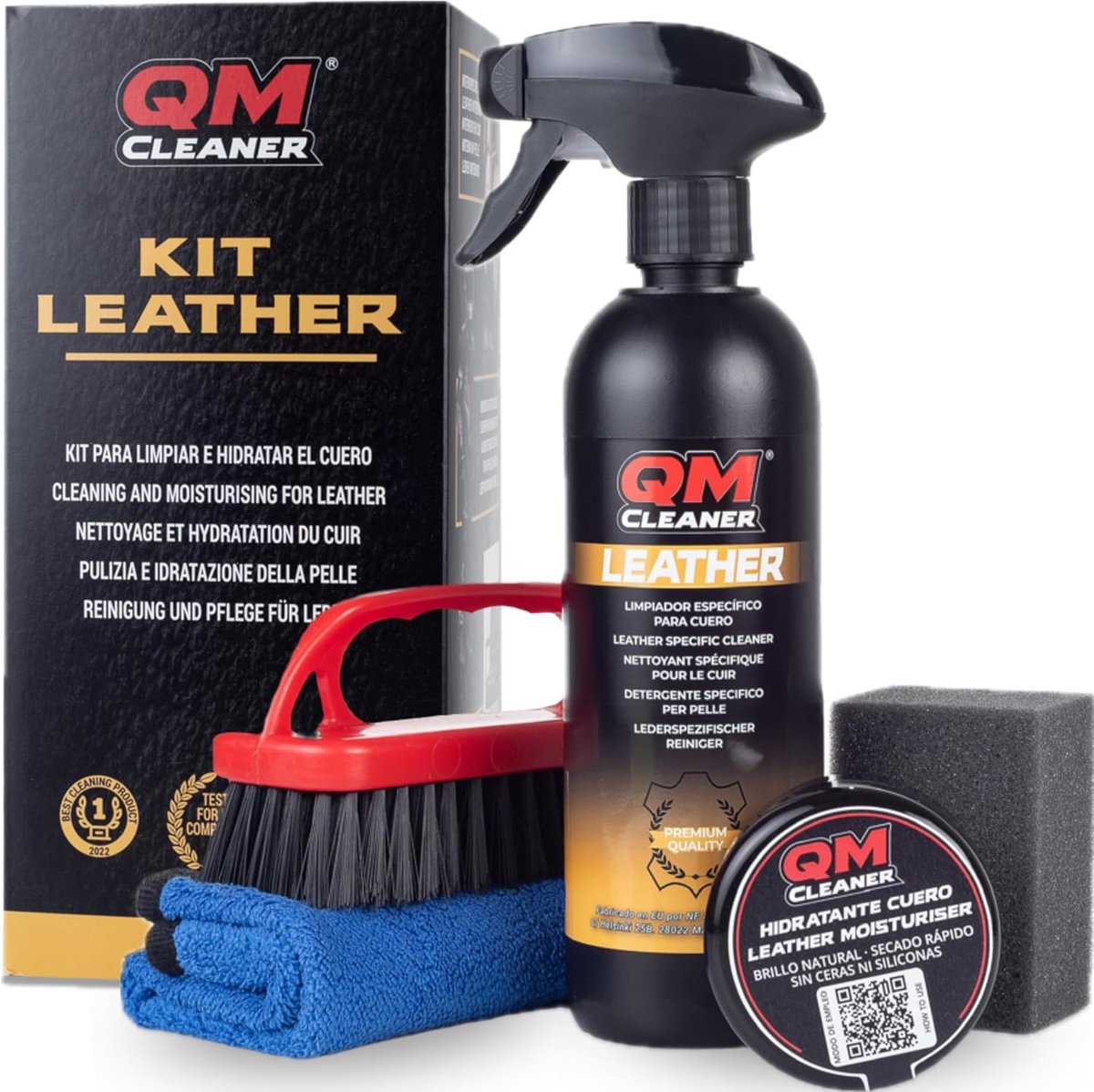 SnelShoppen - Complete Auto Reinigingsset voor Interieur en Leer - 500ml Cleaner, Leer Verzorgende Melk, Doek en Borstel - Ideaal voor Auto, Motor en