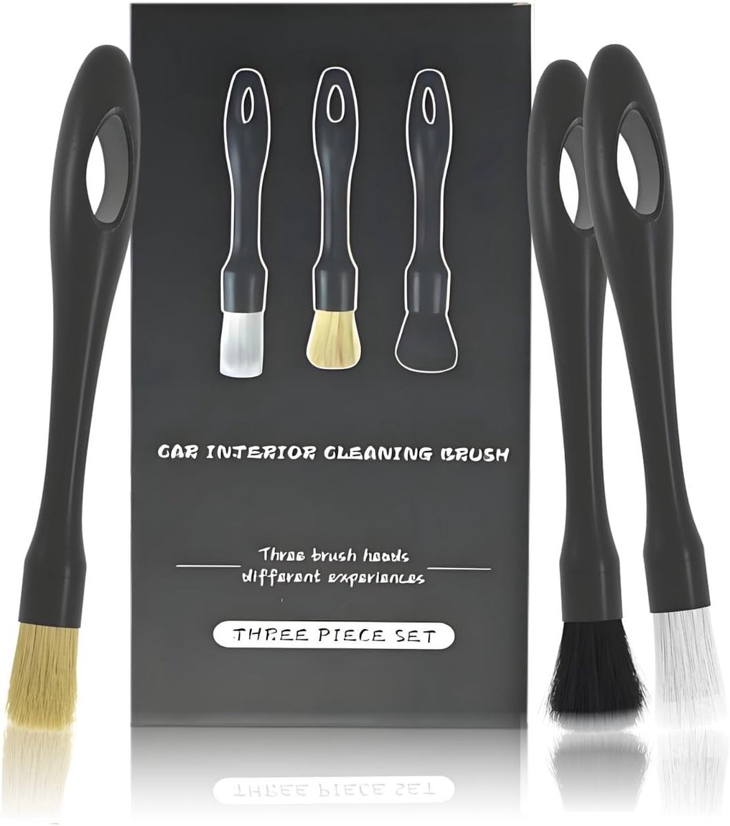 SnelShoppen - Set van 3 Detail Brushes voor Auto Interieur en Exterieur, Ultra-Zachte Reinigingsborstels, Ideaal voor Motoren, Aluminium Velgen en Mee