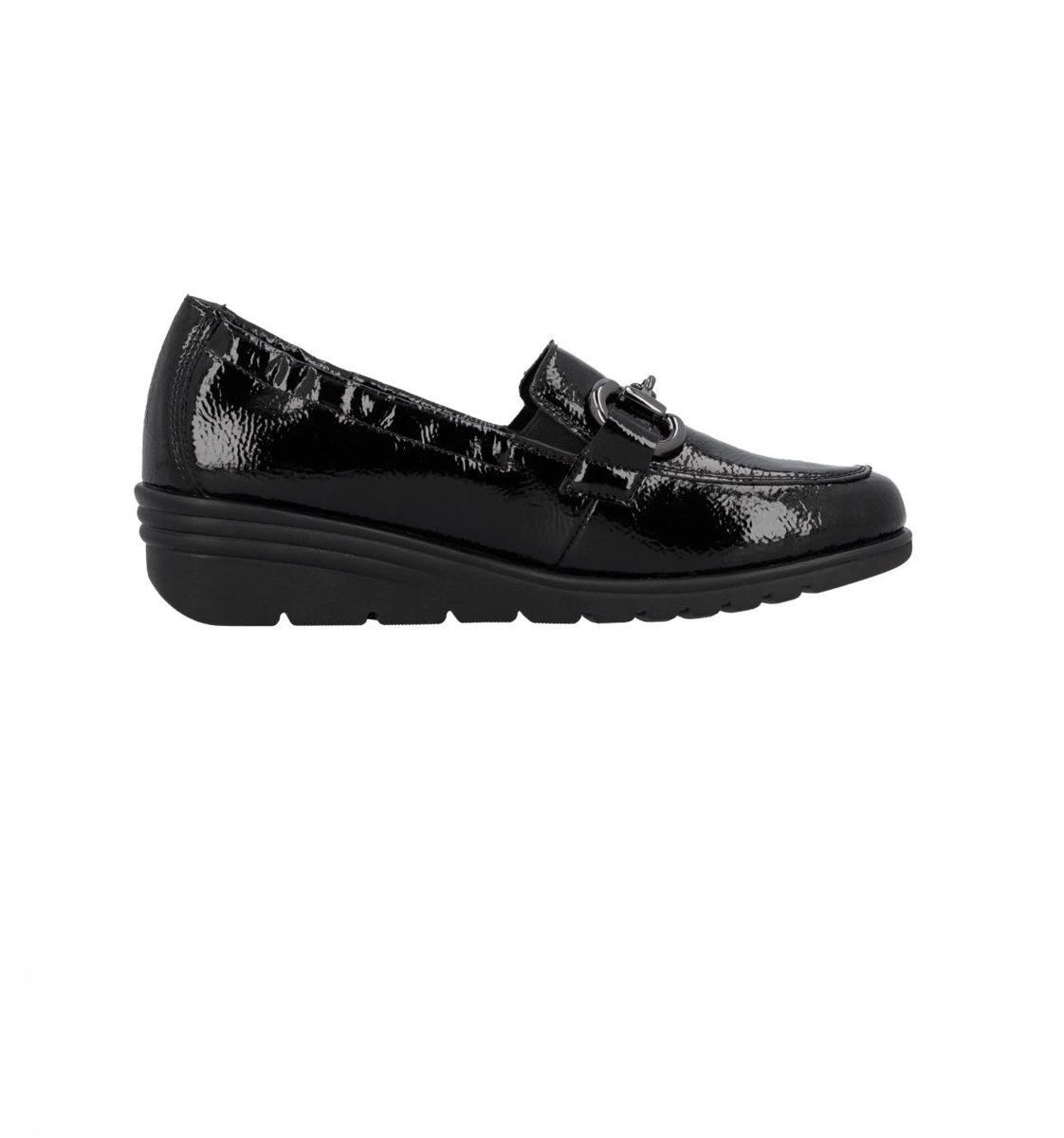 Rieker L5352-00 Loafer instapper leer lak sleehak zwart 39