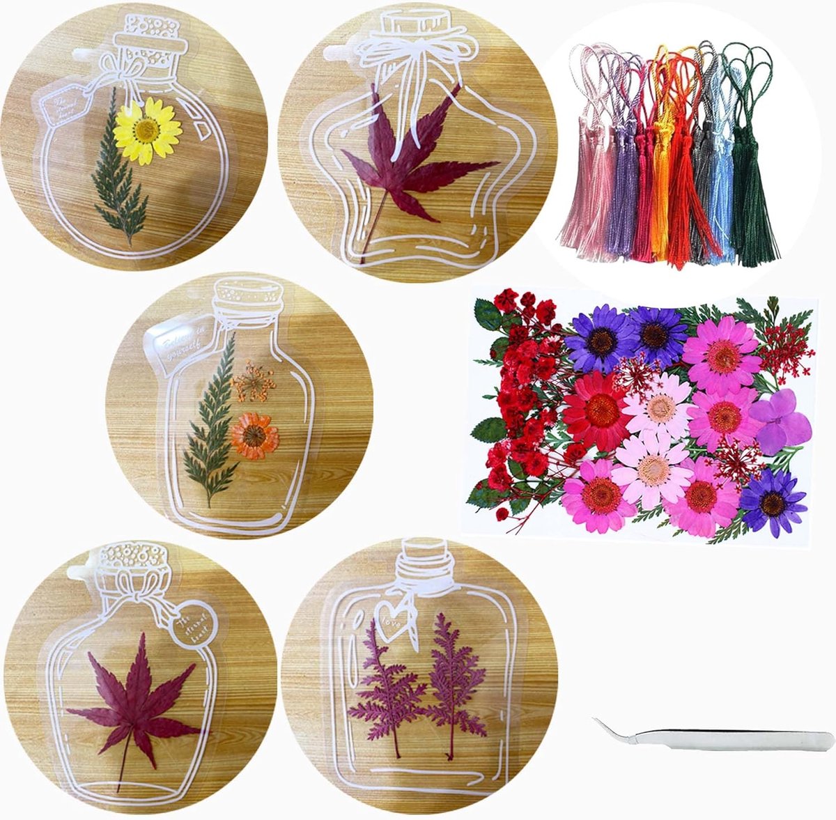 Thijox - 30 Stuks Droge Transparante Boekenleggers – Handgemaakte Grote Bloemenbladwijzers met Reliëfmarkers – Natuurlijke Hars, Ideaal voor Sieraden,