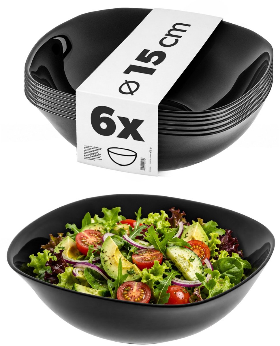 KADAX Zwarte mueslischalen in een set van 6, 16,5 cm, vierkante glazen schalen voor muesli, fruit en dessert, dessertschalen, moderne serveerschalen (zwart)