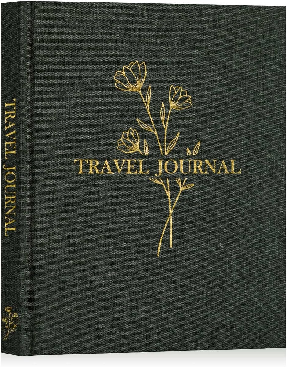 SnelShoppen - Travel Photo Journal - Notitieboek voor Reizen, Scrapbook, Herinneringen, Linnen, 110 Pagina's, Groene Reiscadeau voor Mannen en Vrouwen