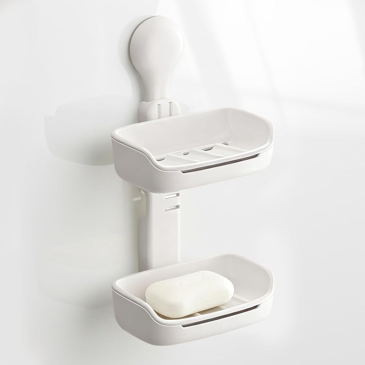 SnelShoppen - Witte Soap Dish zonder boren met afvoer, Wandbevestigde Zeep Houder met Suction Cup, Zeep Rek voor Badkamer en Keuken, 2 Installatiemeth