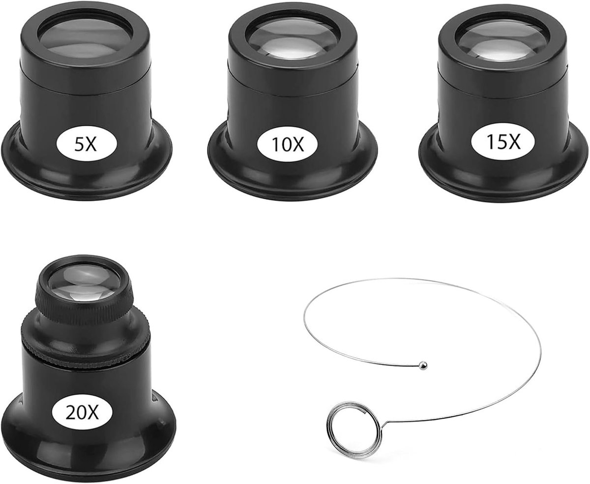 SnelShoppen - Watchmaker Sloop Set - 4x Monoculaire Vergrootglazen (5X, 10X, 15X, 20X) met Houder - Lichte en Draagbare Vergrootglazen voor Horlogemak