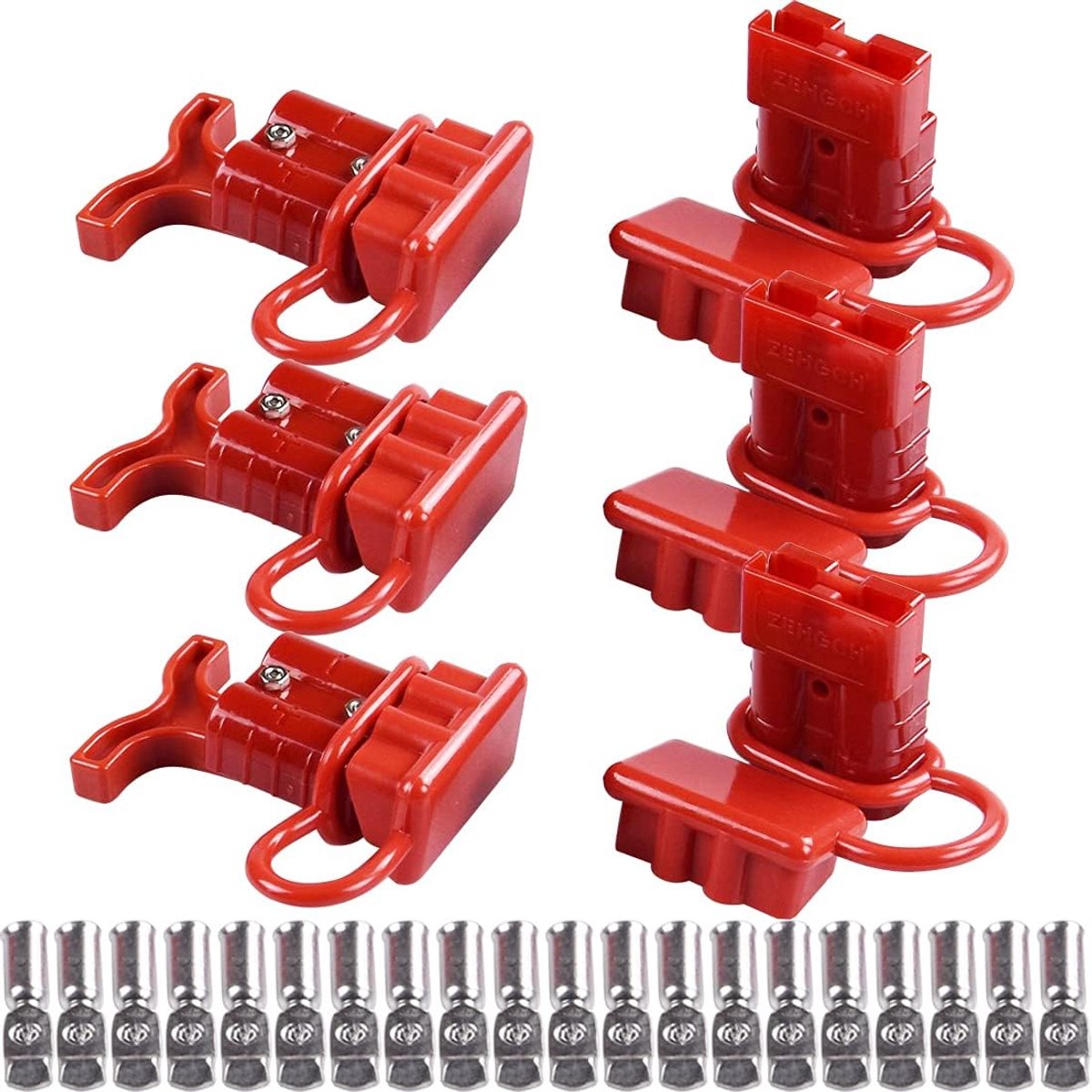 SnelShoppen - 6-delige 50A Accu Verbinding Snelkoppeling + 3 Handgrepen + 6 Stofkappen - 8 AWG, Rood, Waterdicht voor 12V en 24V - Ideaal voor Camping