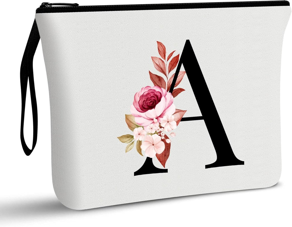 SnelShoppen - Gepersonaliseerde Make-up Tas A-Z, Uniek Cadeau voor Vrouwen, Verjaardagscadeau, Bruid of Bruidsmeisje, Cosmetica Organizer, Zacht en Ko
